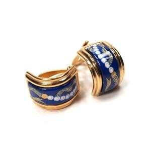 Hermès Gold and Blue Enamel Kelly Pearl Earrings